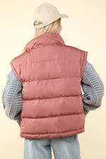 High Neck Puffer Vest Mauve