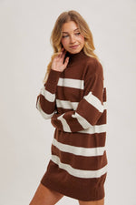 Turtleneck Striped Knit Sweater Dress