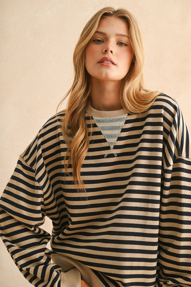 Striped Knit Long Sleeve Pullover