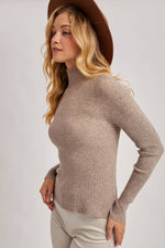 Mock Neck Ribbed Top Taupe and Black