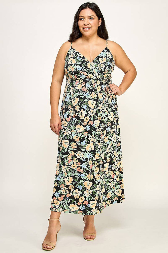 Plus Size Floral Wrap Maxi Dress