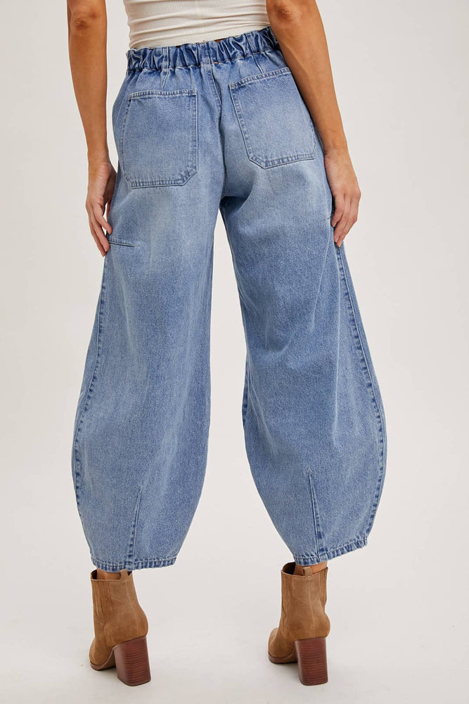 Sarah Mid Rise Drawstring Barrel Jeans