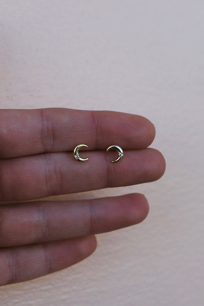 Crescent Moon CZ Studs