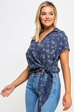Plus Size Collar Wrap Side Tie Top