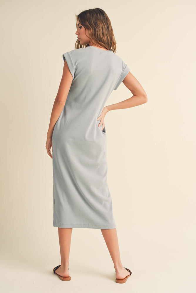 Casual Ribbed Maxi Dress Baby Blue