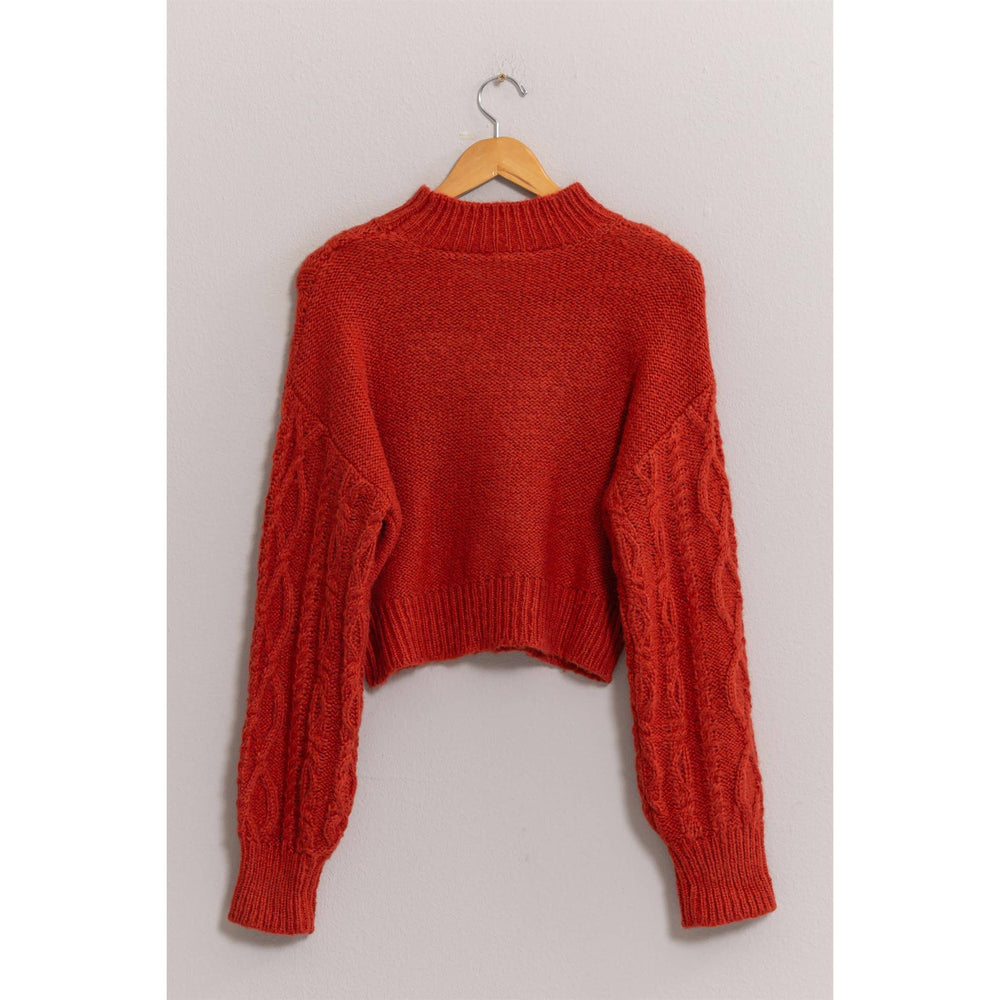 Red High Neck Cable Knit Sweater