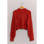Red High Neck Cable Knit Sweater