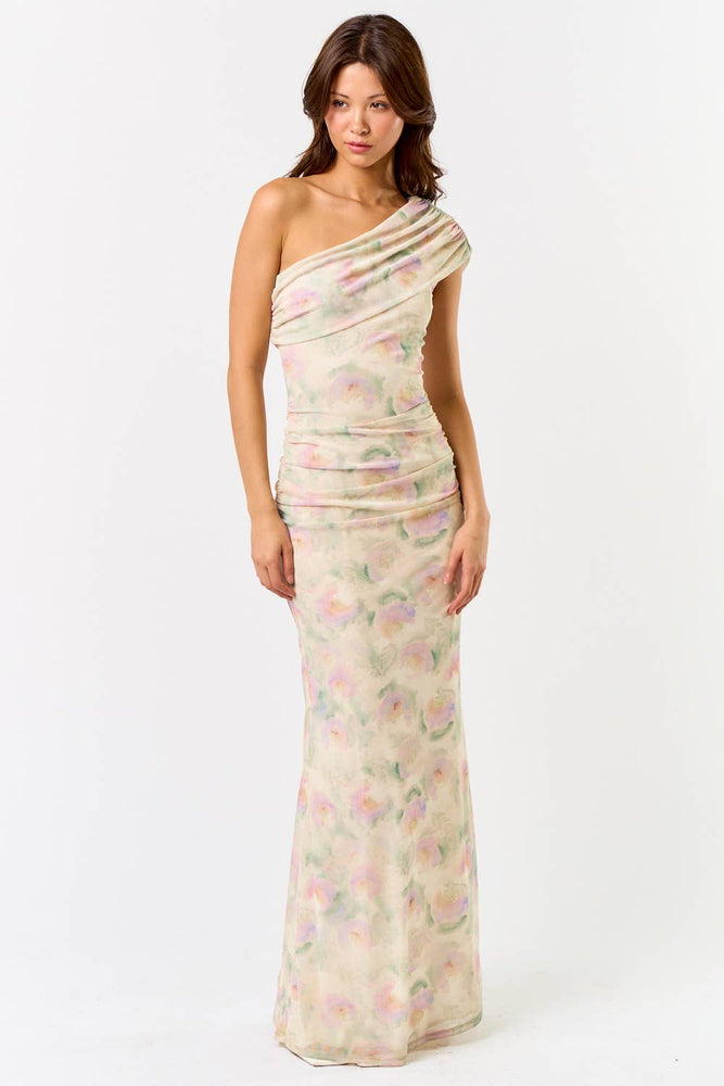 Mesh One Shoulder Maxi Dress