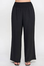 Plus Size Smocked Wide-Leg Pants Black