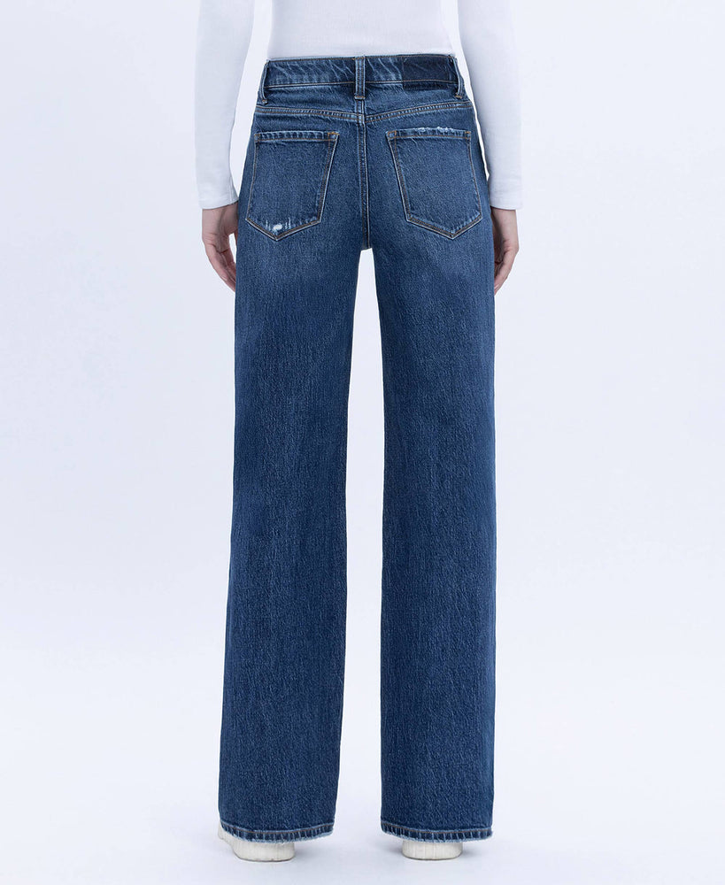 90s Super High Rise Dark Wash Wide Leg Jeans