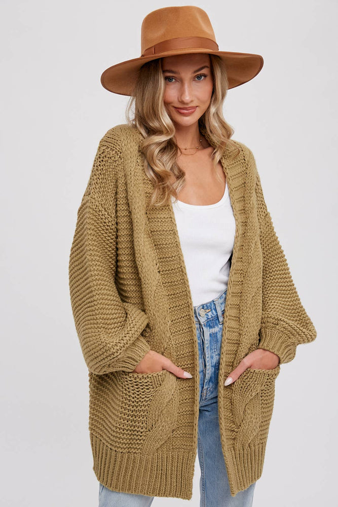 Chunky Cable Knit Cardigan Olive