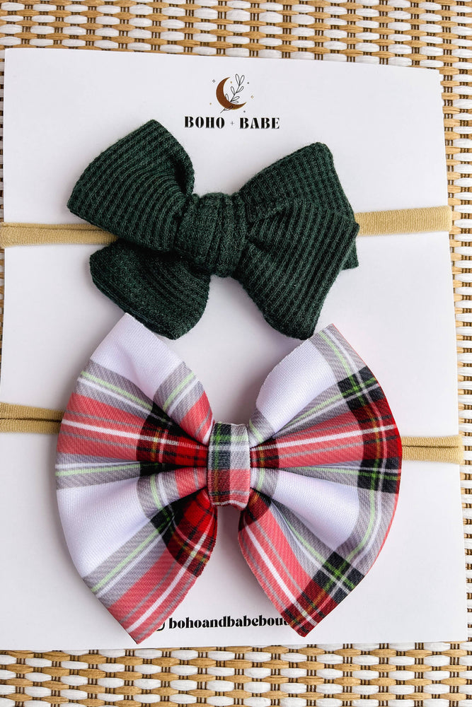 Holiday Baby Bow Headband Set - Plaid
