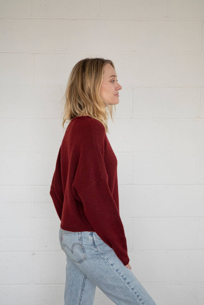 Button Front Cardigan Wine