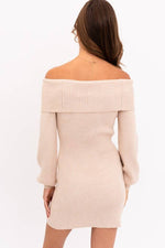 Ballon Sleeve Off Shoulder Sweater Dress Sage