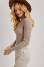 Mock Neck Ribbed Top Taupe and Black