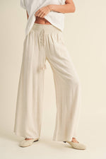 Linen Smocked Waist Wide Leg Pant