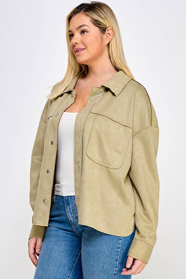 Plus Size Faux Suede Shacket Olive