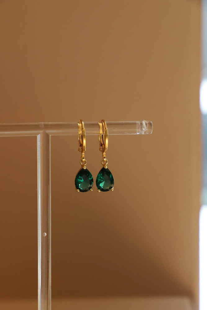 Emerald Teardrop Huggies