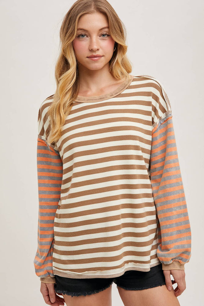 Stripe Contrast Pullover Latte
