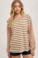 Stripe Contrast Pullover Latte