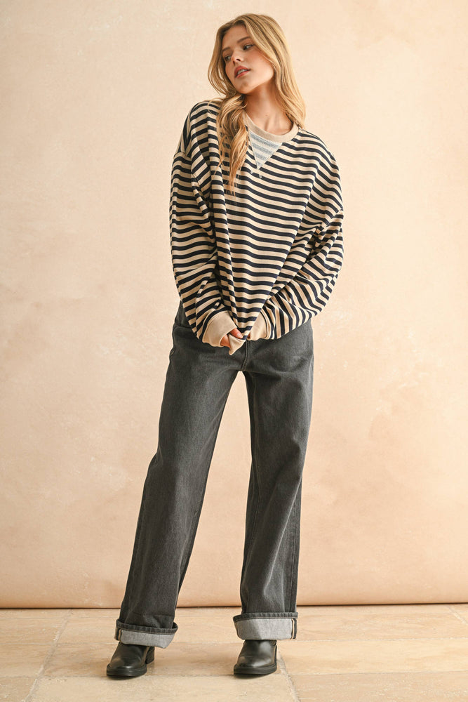 Striped Knit Long Sleeve Pullover