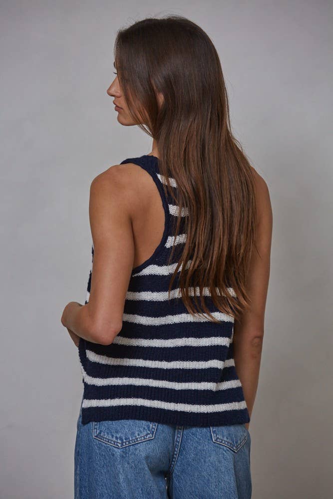Knit Sweater Cotton Striped V-Neck Sleeveless Top