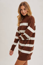 Turtleneck Striped Knit Sweater Dress