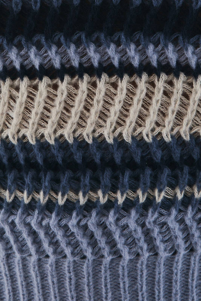 Long Sleeve Crewneck Stripe Sweater Blue