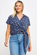 Plus Size Collar Wrap Side Tie Top
