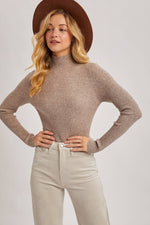 Mock Neck Ribbed Top Taupe and Black