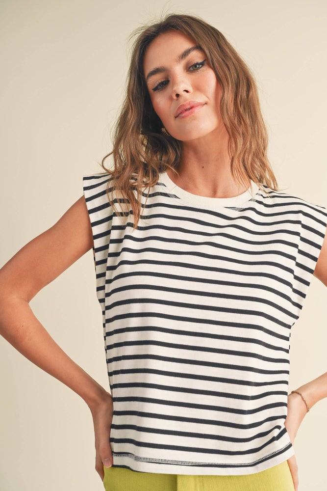 Striped Sleeveless Top Black and White