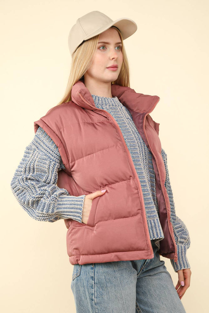 High Neck Puffer Vest Mauve
