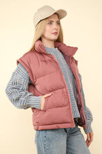 High Neck Puffer Vest Mauve