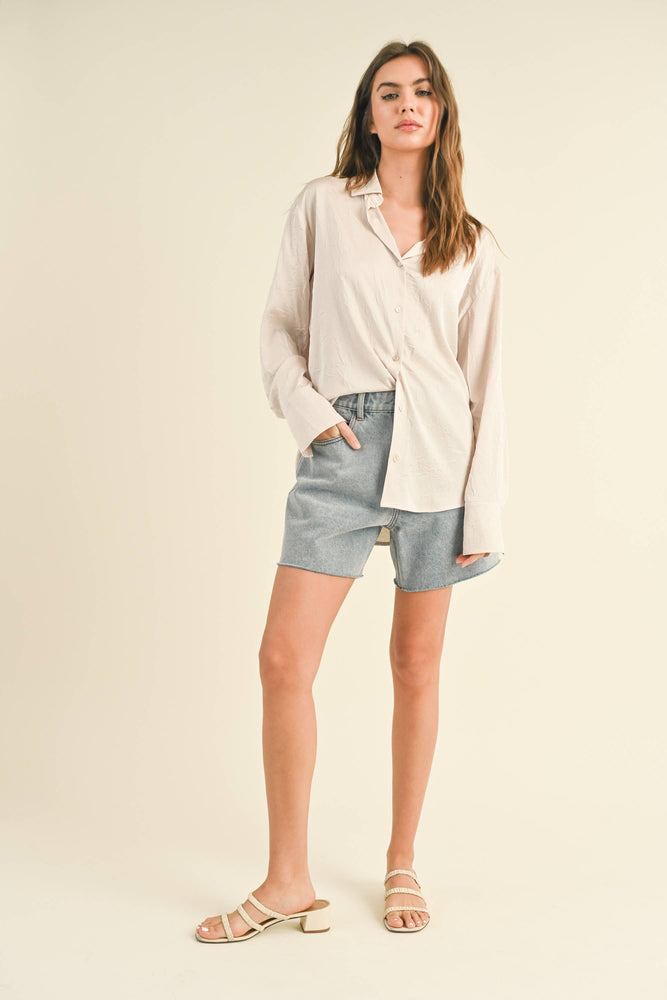 Button Down Crinkle Blouse Cream