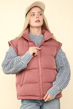 High Neck Puffer Vest Mauve