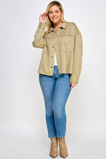 Plus Size Faux Suede Shacket Olive