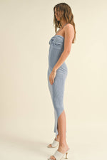 Ruched Halter Dress Blue