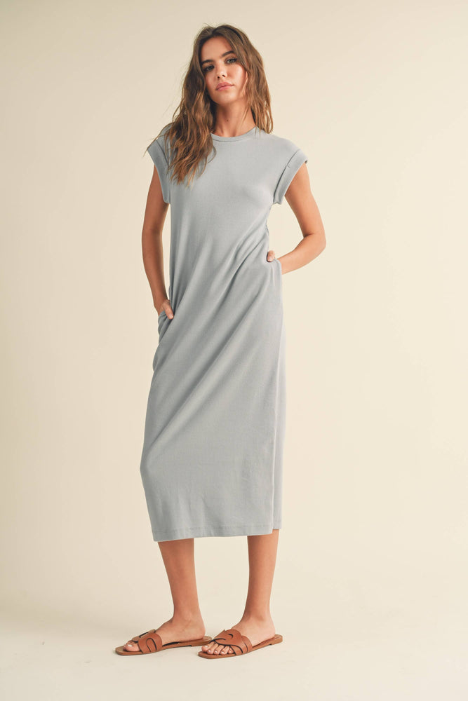 Casual Ribbed Maxi Dress Baby Blue