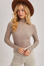 Mock Neck Ribbed Top Taupe and Black