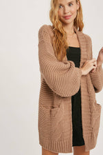 Chunky Cable Knit Cardigan Tan