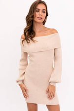 Ballon Sleeve Off Shoulder Sweater Dress Sage
