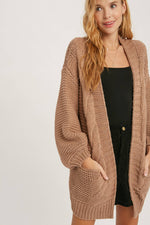 Chunky Cable Knit Cardigan Tan