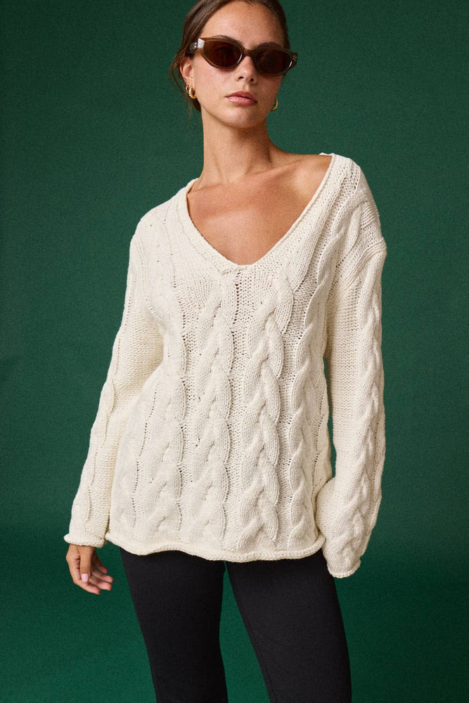 Cable Knit V-Neck Sweater