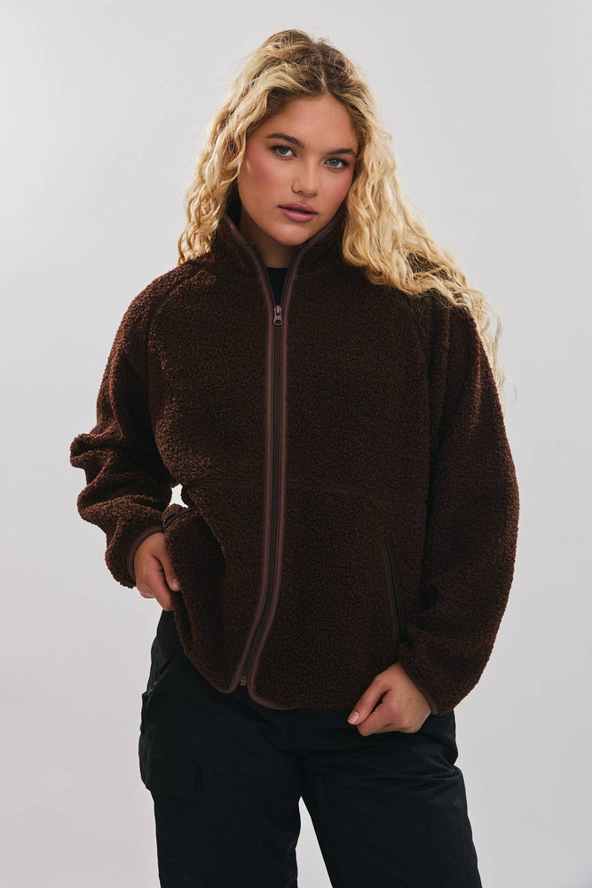 Mock Neck Fleece Jacket Mocha