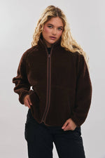 Mock Neck Fleece Jacket Mocha