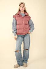 High Neck Puffer Vest Mauve