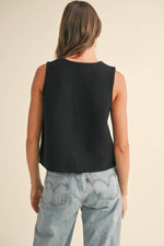Tie Front Knit Vest Black