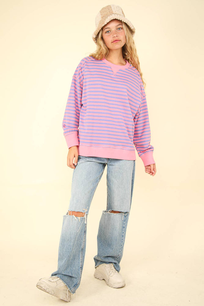 Striped Oversized Knit Top Purple and Pink