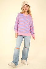 Striped Oversized Knit Top Purple and Pink