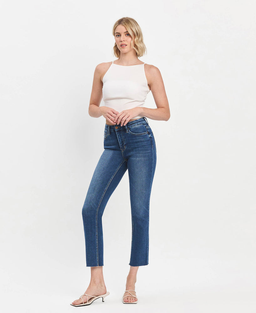 High Rise Crop Slim Straight Jeans